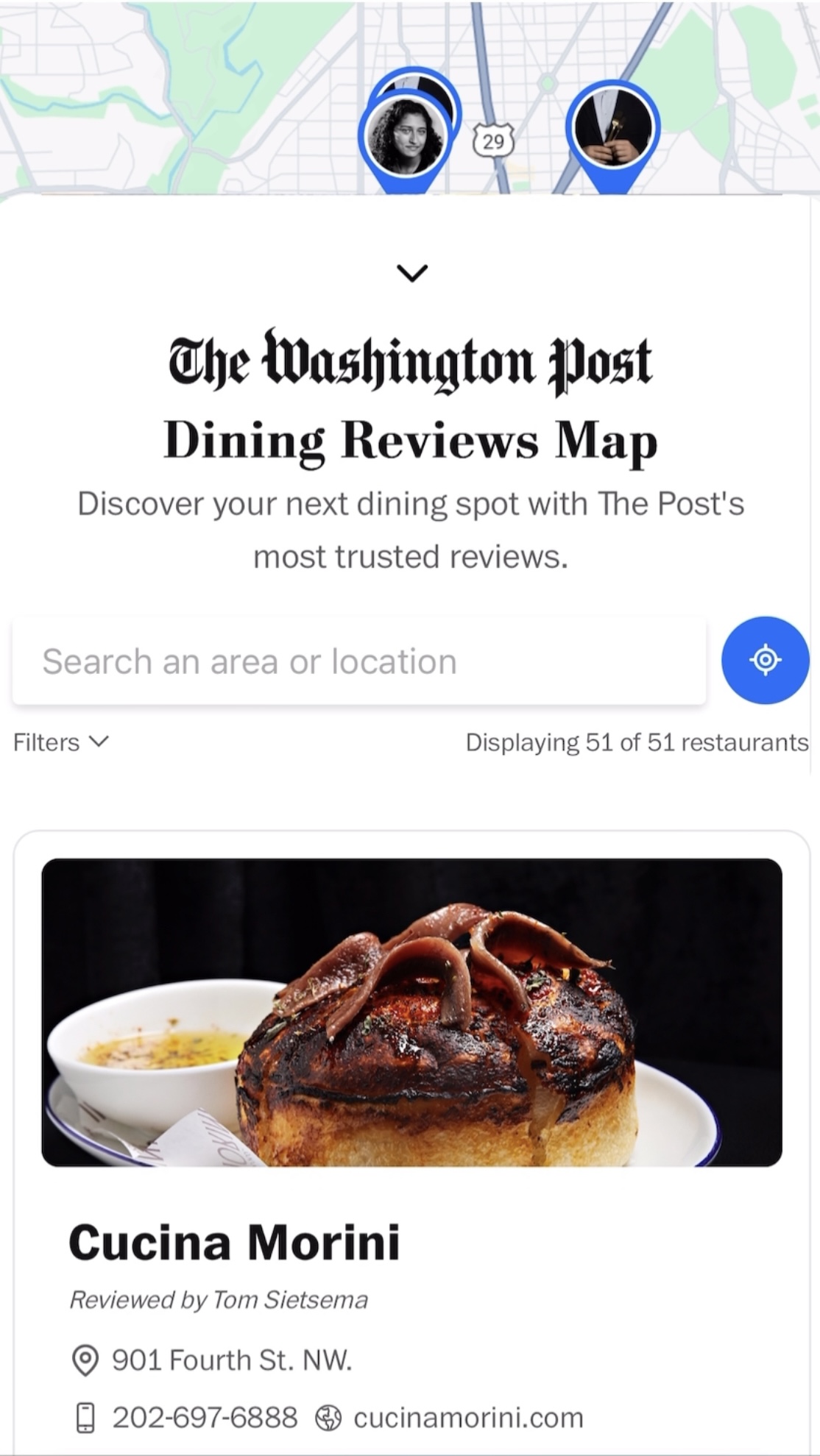 WaPo Interactive Dining Review Map